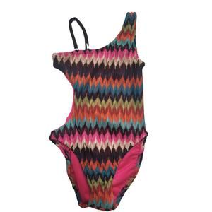 NEW LES TOUT PETITS girl's zig zag onokini swimsuit in black multi